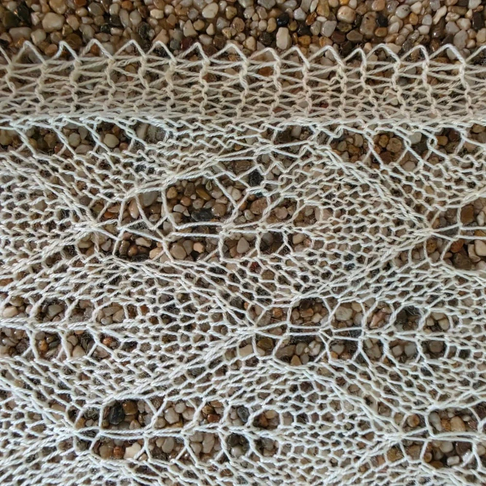 Cream Lace Knit Shawl Rectangular Scalloped Edge Open Weave Wrap Scarf 66x17